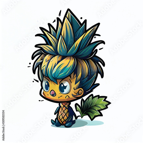 cute Pineapple fruit character, cartoon, children book style, artistic, theme print design, for t-shirt print and case, Illustrator
