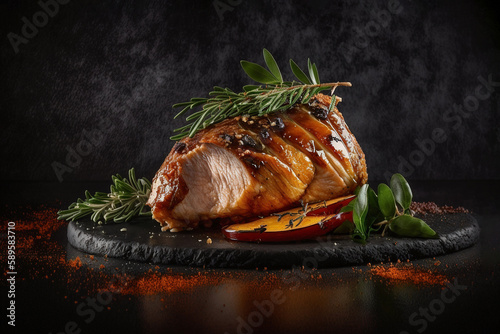 Food photography succulent roast pork generative ai