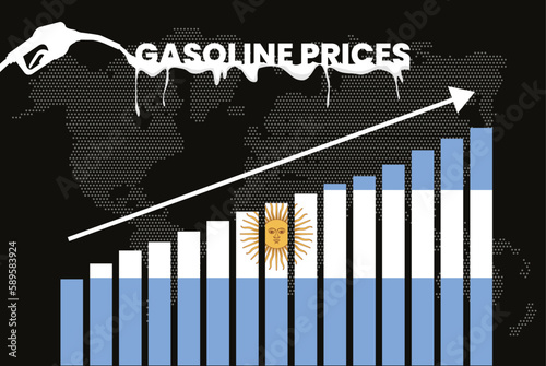 Increasing of gasoline prices in Argentina, bar chart graph, rising values news banner idea