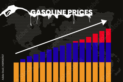 Increasing of gasoline prices in Armenia, bar chart graph, rising values news banner idea