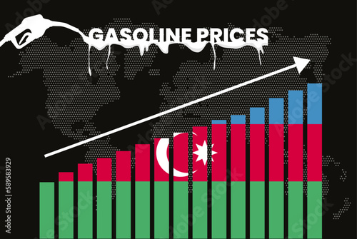 Increasing of gasoline prices in Azerbaijan, bar chart graph, rising values news banner idea