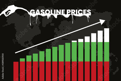 Increasing of gasoline prices in Bulgaria, bar chart graph, rising values news banner idea