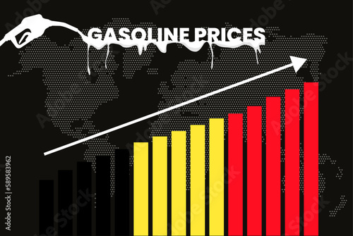 Increasing of gasoline prices in Belgium, bar chart graph, rising values news banner idea