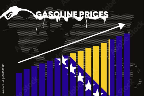 Increasing of gasoline prices in Bosnia and Herzegovina, bar chart graph, rising values news banner idea