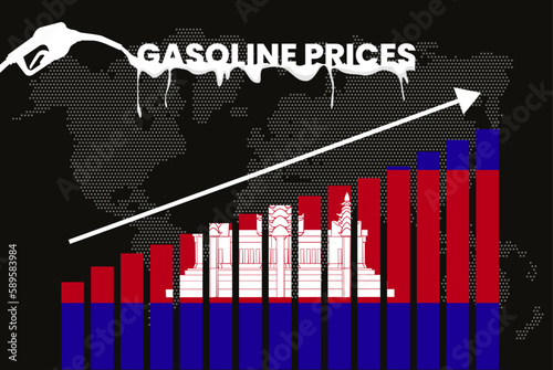 Increasing of gasoline prices in Cambodia, bar chart graph, rising values news banner idea
