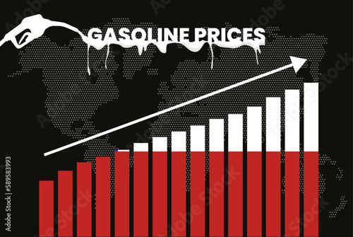 Increasing of gasoline prices in Chile, bar chart graph, rising values news banner idea