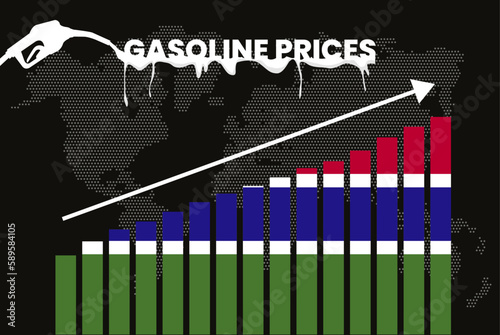 Increasing of gasoline prices in Gambia, bar chart graph, rising values news banner idea