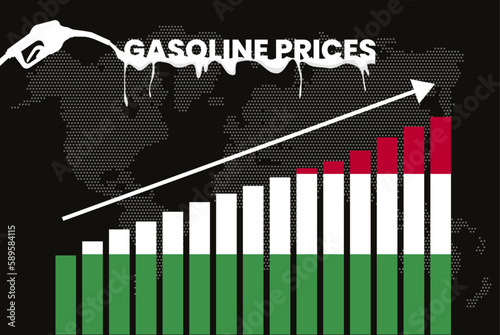 Increasing of gasoline prices in Hungary, bar chart graph, rising values news banner idea