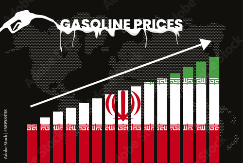 Increasing of gasoline prices in Iran, bar chart graph, rising values news banner idea