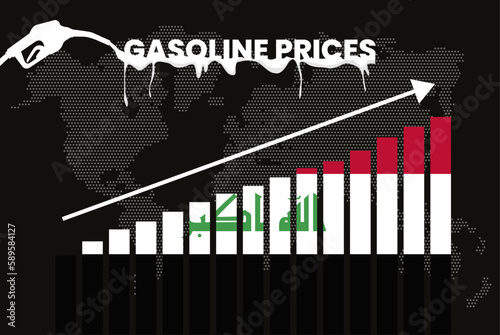 Increasing of gasoline prices in Iraq, bar chart graph, rising values news banner idea