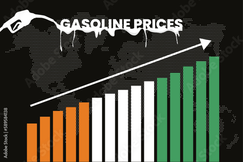 Increasing of gasoline prices in Ivory Coast, bar chart graph, rising values news banner idea