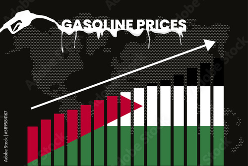 Increasing of gasoline prices in Jordan, bar chart graph, rising values news banner idea