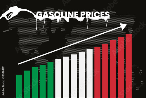 Increasing of gasoline prices in Italy, bar chart graph, rising values news banner idea