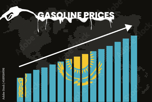 Increasing of gasoline prices in Kazakhstan, bar chart graph, rising values news banner idea