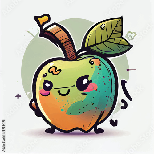 cute Quince fruit character, cartoon, children book style, artistic, theme print design, for t-shirt print and case, Illustrator
