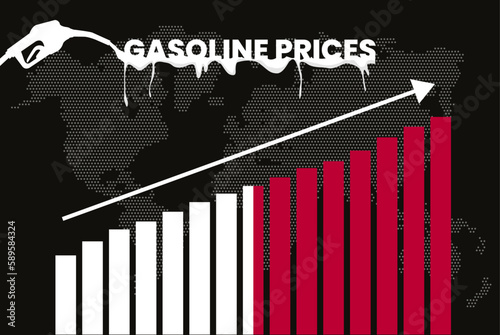 Increasing of gasoline prices in Malta, bar chart graph, rising values news banner idea