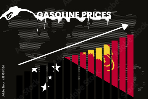 Increasing of gasoline prices in Papua New Guinea, bar chart graph, rising values news banner idea