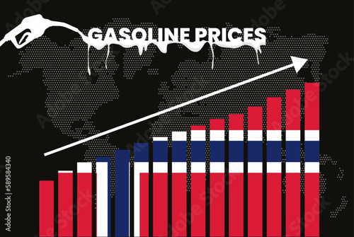 Increasing of gasoline prices in Norway, bar chart graph, rising values news banner idea