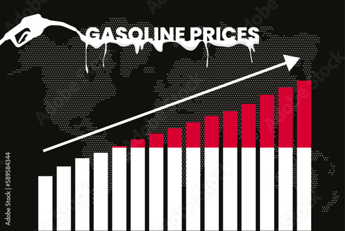 Increasing of gasoline prices in Monaco, bar chart graph, rising values news banner idea