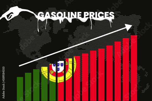 Increasing of gasoline prices in Portugal, bar chart graph, rising values news banner idea