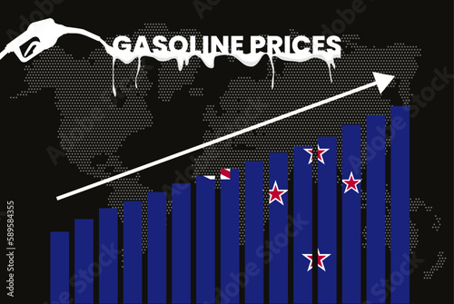 Increasing of gasoline prices in New Zealand, bar chart graph, rising values news banner idea