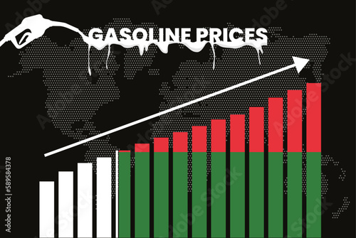 Increasing of gasoline prices in Madagascar, bar chart graph, rising values news banner idea