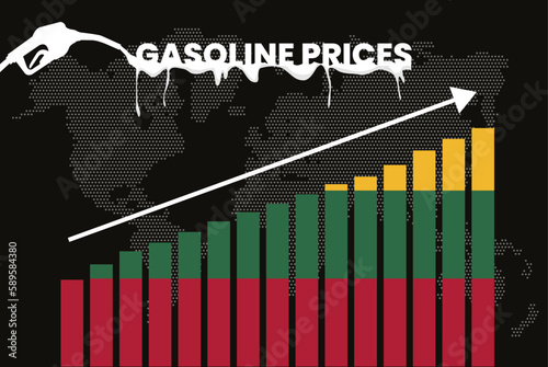 Increasing of gasoline prices in Lithuania, bar chart graph, rising values news banner idea