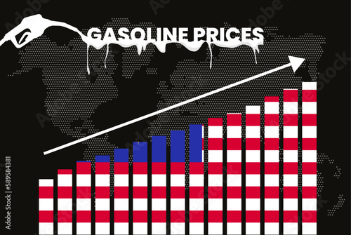 Increasing of gasoline prices in Malaysia, bar chart graph, rising values news banner idea