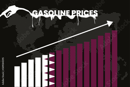 Increasing of gasoline prices in Qatar, bar chart graph, rising values news banner idea