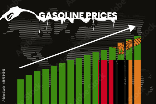 Increasing of gasoline prices in Zambia, bar chart graph, rising values news banner idea