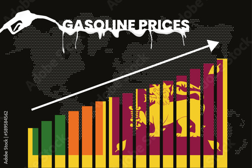 Increasing of gasoline prices in Sri Lanka, bar chart graph, rising values news banner idea