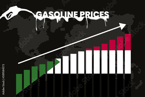 Increasing of gasoline prices in Sudan, bar chart graph, rising values news banner idea