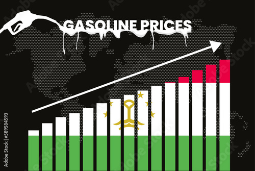 Increasing of gasoline prices in Tajikistan, bar chart graph, rising values news banner idea