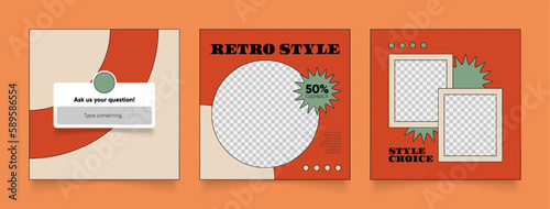 social media template banner fashion sale promotion in retro colorful color. fully editable instagram and facebook square post frame puzzle organic sale poster