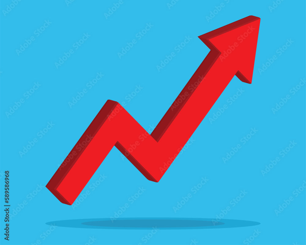 Growing business arrow on blue background. Profit 3D red arrow, Vector.Business concept, growing chart. Concept of sales symbol icon with arrow moving up. Economic Arrow With Growing Trend. Growing business arrow on blue background. Profit 3D red arrow, Vector.Business concept, growing chart. Concept of sales symbol icon with arrow moving up. Economic Arrow With Growing Trend.