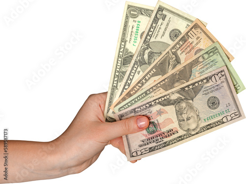 Hand with dollars on white background