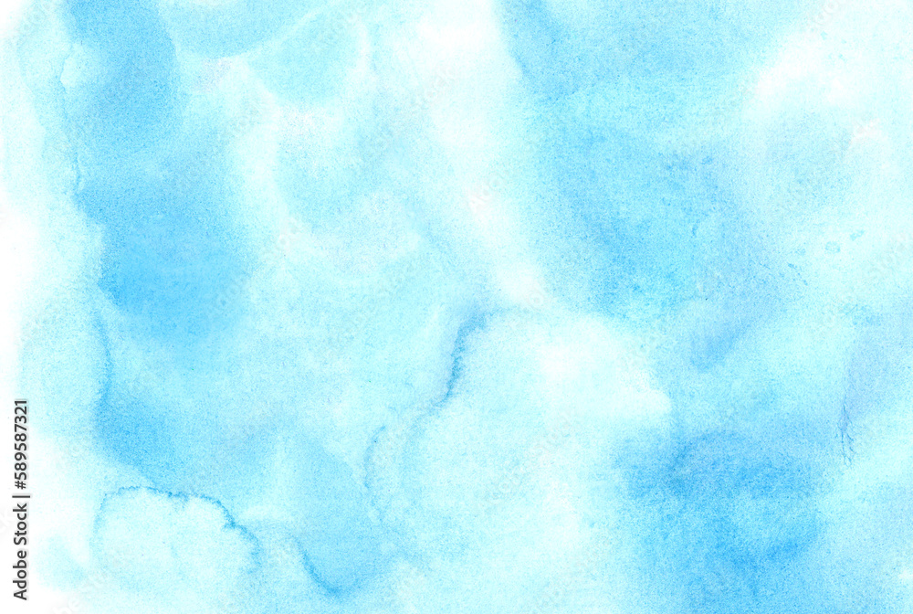 hand drawn blue watercolor background.Blue sky with clouds