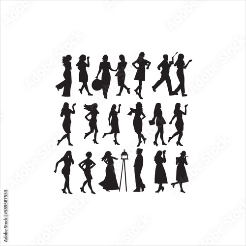 People in shooting silhouette vector art.