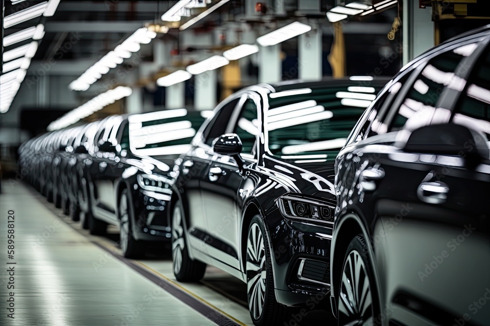 Obraz premium Production assembly line of modern cars. Ai generative.