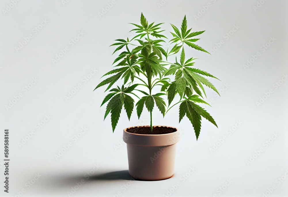 marijuana plant in a pot isolated on white background. Generative AI