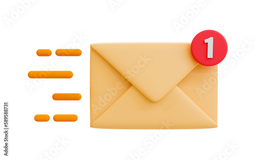3d minimal online mail sending. Online chatting icon. quick and fast online communication. mail icon with speed lines. 3d illustration. © peerapong