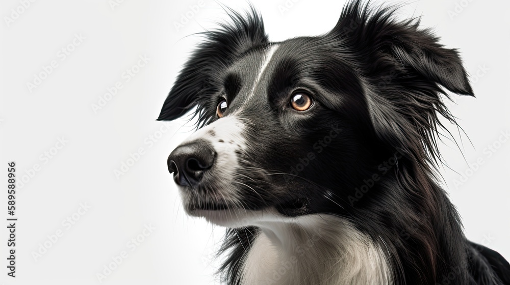 Adorable Black & White Border Collie Puppy Isolated on a White Studio Background: Generative AI