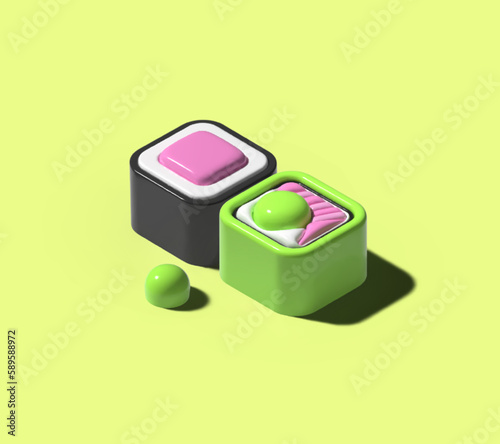 sushi and roll with wasabi 3D Abobe Illustrator