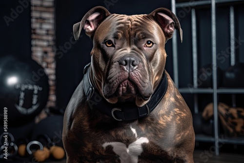 Bodybuilding Pit Bull Terrier Dog: A Muscular Bulldog with Weight Training Goals: Generative AI