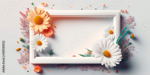 Nature background ceative layout with flowers Generative AI photo