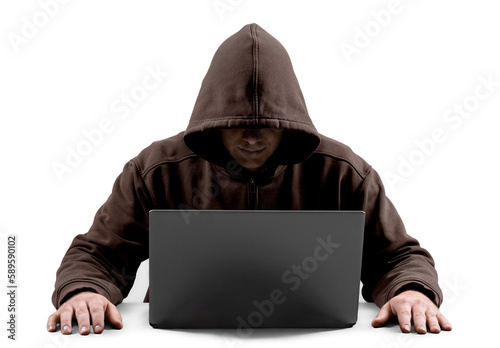 Cyber hacker using laptop on  background