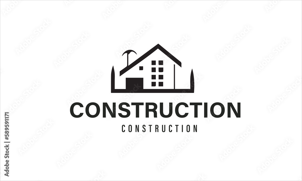 Silhouette simple real estate logo design and Real estate, house, and building construction Logo design vector template
