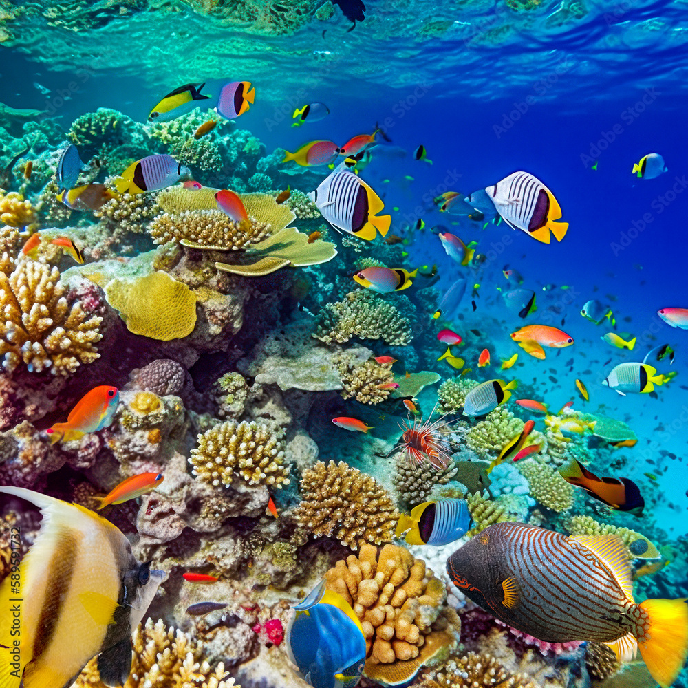 Fototapeta premium Magnificent underwater world in tropical ocean.