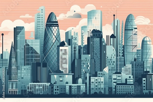 Wallpaper Mural Modern city background with skyscrapers and buildings. Digital illustration, generative Ai Torontodigital.ca
