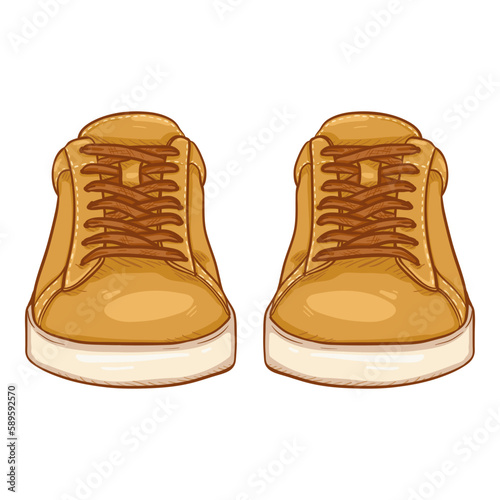 Vector Cartoon Yellow Sneakers. Smart Casual Shoes Illustration.